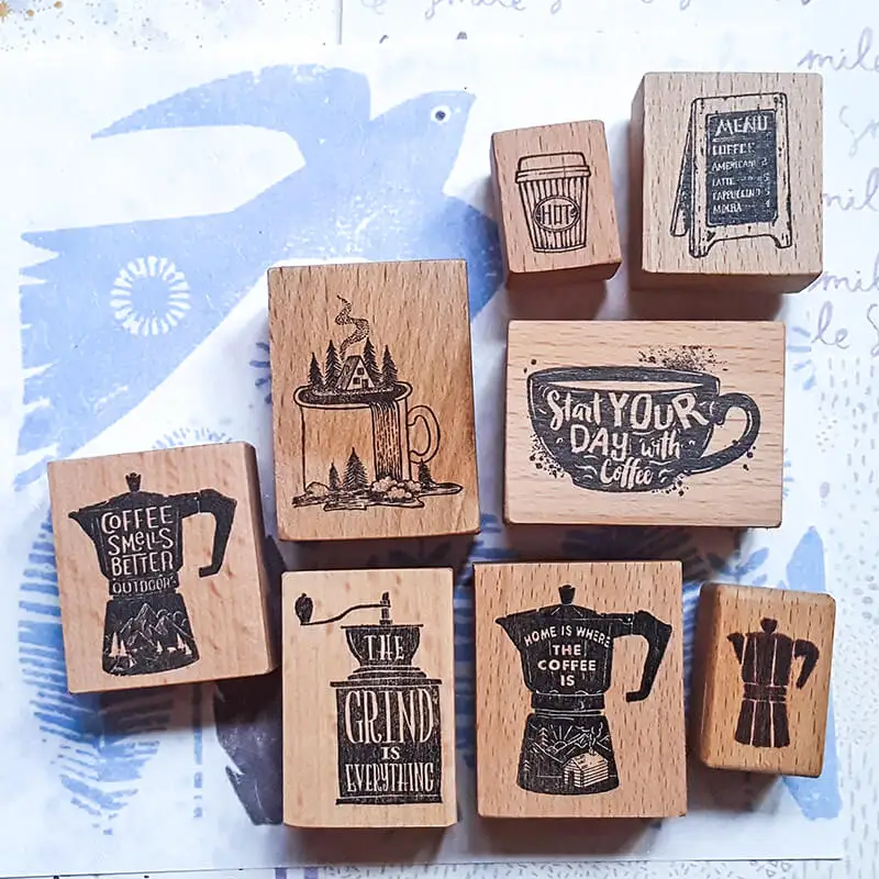 Carimbo café kawaii scrapbooking 8 tipo diário decoração scrapbook bonito diário selos de madeira