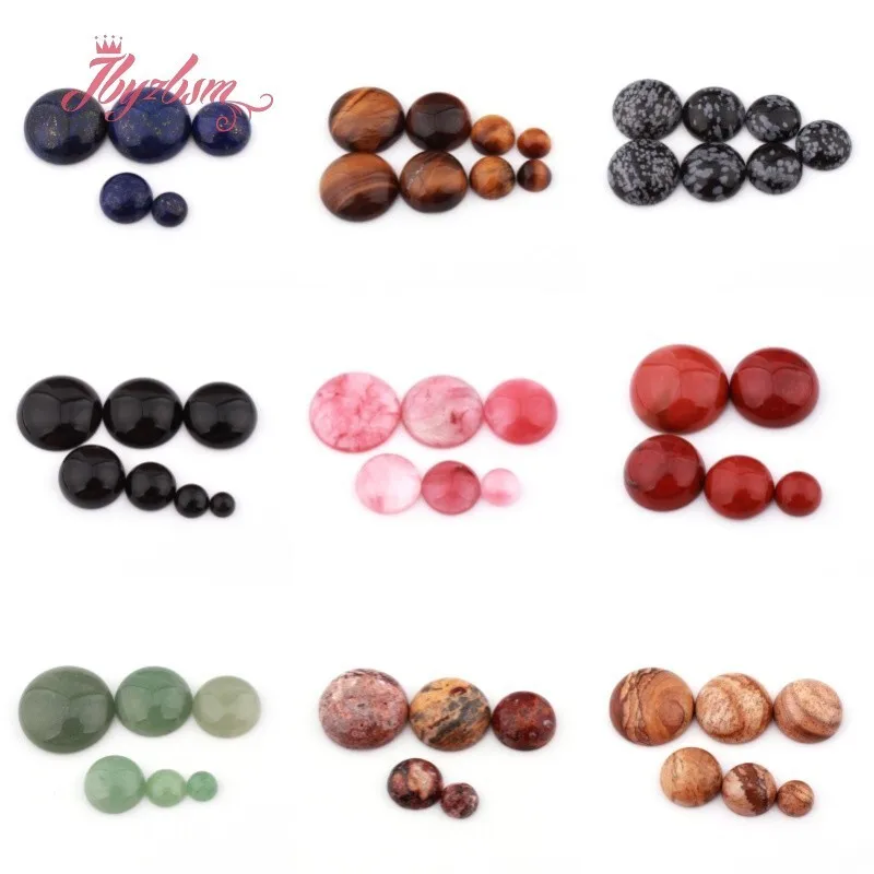 8/10/12mm Coin CAB Cabochon Flatback Dome Undrilled Natural Stne Beads for DIY Pendant Charm Earring Rings Jewelry Making 5 Pcs