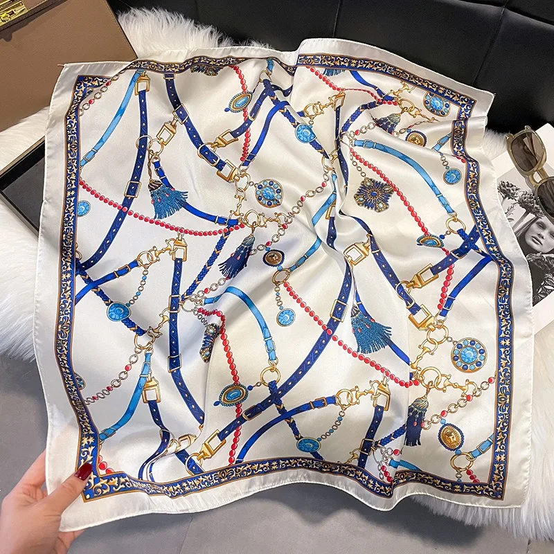 

2025 Новая мода 70X70 см женский шарф с принтом, шелковый шарф из пашмины, квадратная шаль, декоративная повязка на голову, роскошный дизайн, бандана