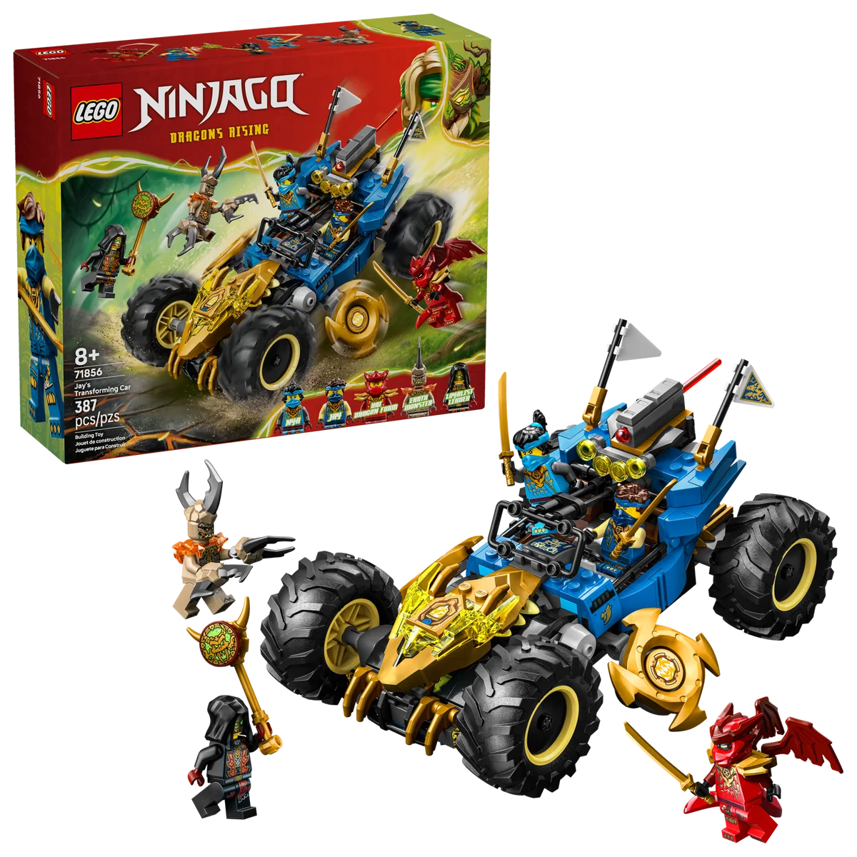 【Продвигательная продажа НД】ЛИГО ®   NINJAGO ®   Машинка-трансформер Jay’s (71856) Набор игрушечных конструкций для мальчиков и девочек в 8 и старше, 387 предметов