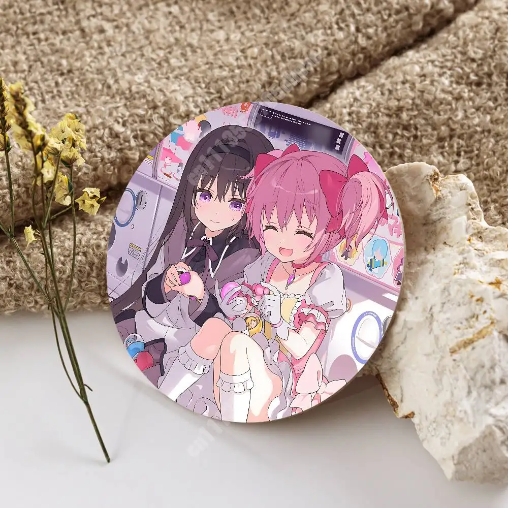 Anime Magica Madoka and Homura Wooden Cup Mat Americano Beer Milk Water Coaster for Baking Studio