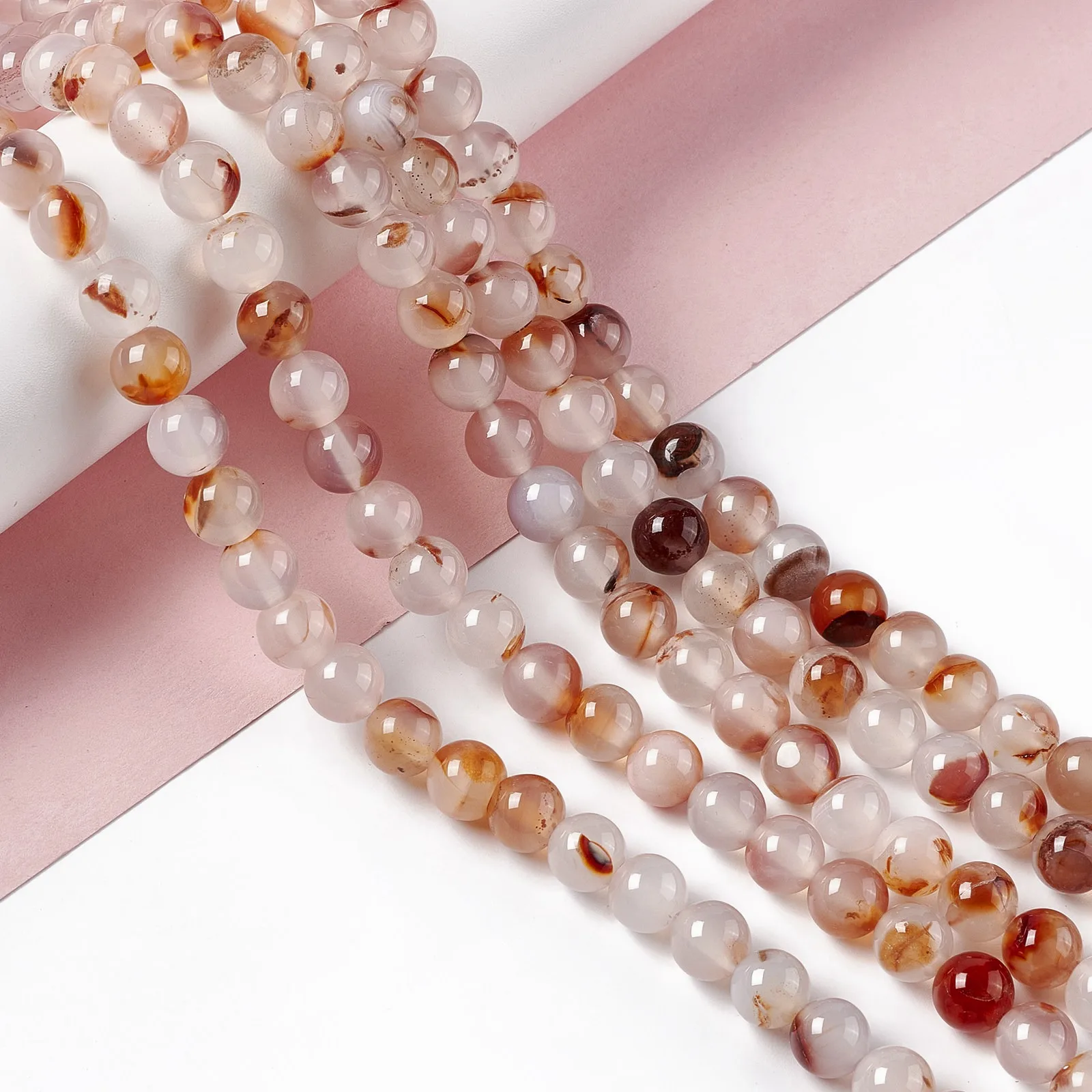 5 Strand Grade AB Natural Dendritic Agate Beads Strands Round Stone Beading Loose Beads DIY Charm Bracelet Necklace Earring