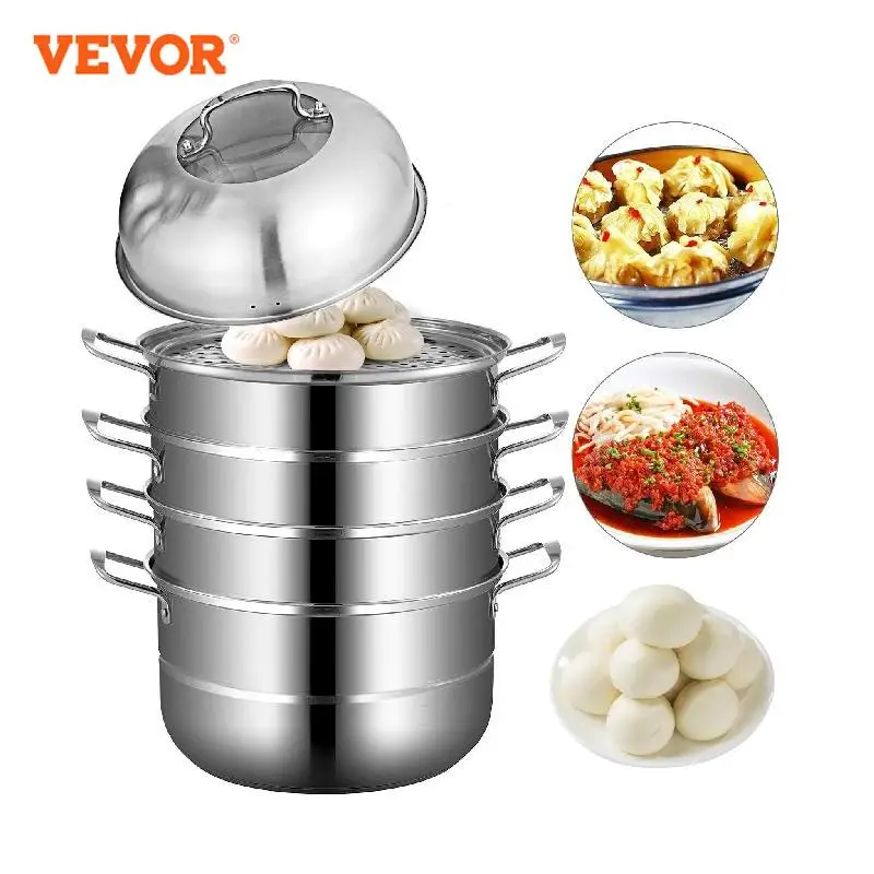 VEVOR Dumpling Steamer Stainless Steel 5Titer Stainless Steel Steamer Work For Cooking 30cm Food Steamer Pot with Gas (Dia 30cm)