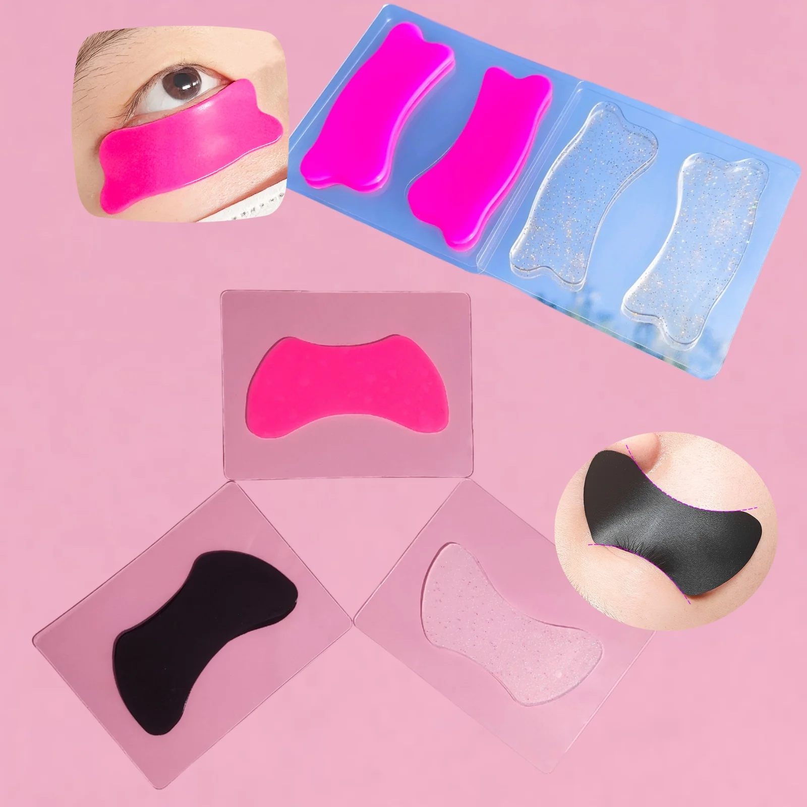 Libeauty reutilizável 1 par almofadas para os olhos silicone listra lash lift almofadas extensão dos cílios super pegajoso sob o olho gel remendo ferramentas de maquiagem