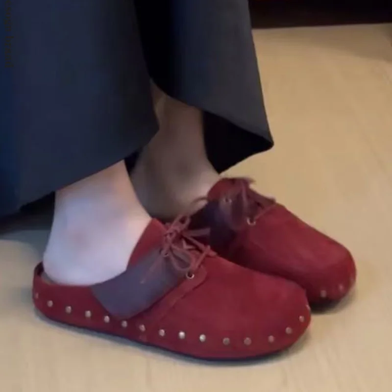 

Women's Mules Shoes Flats Designer Lace Up Slippers Fashion Sandals 2025 Autumn New Comfort Flip Flops Dress Brand Mujer Zapatos