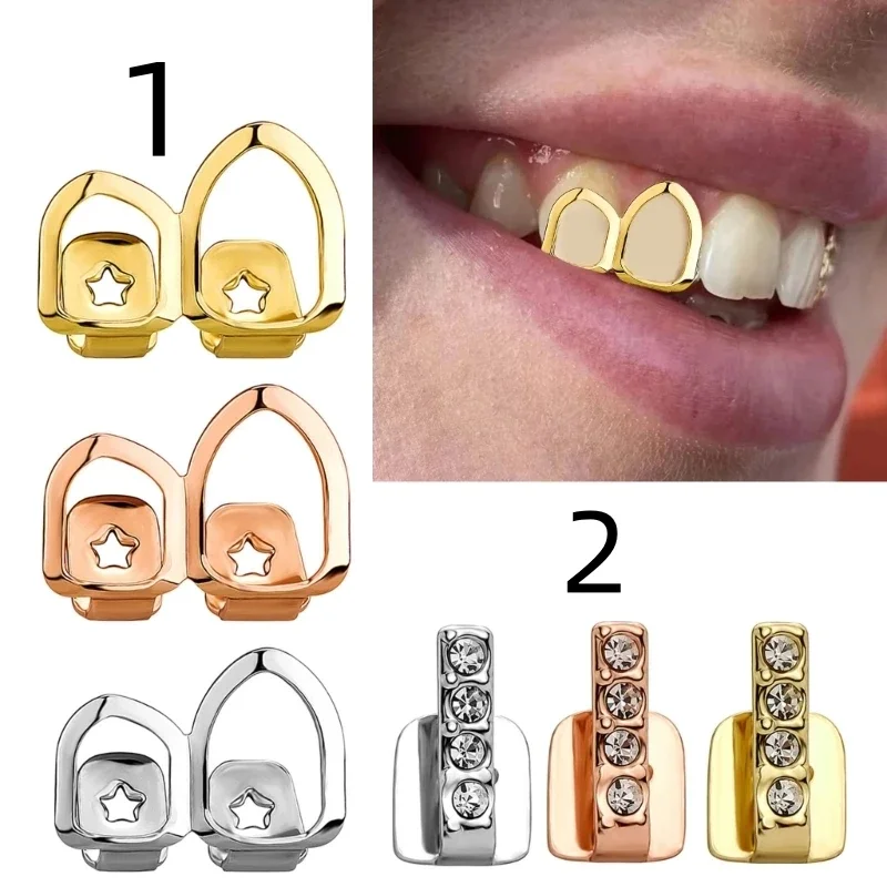 Fashionable Tooth Caps Hollow Single/Double Vertical Teeth Caps Dental Grills Jewelry Unique Dental Accessory for Women