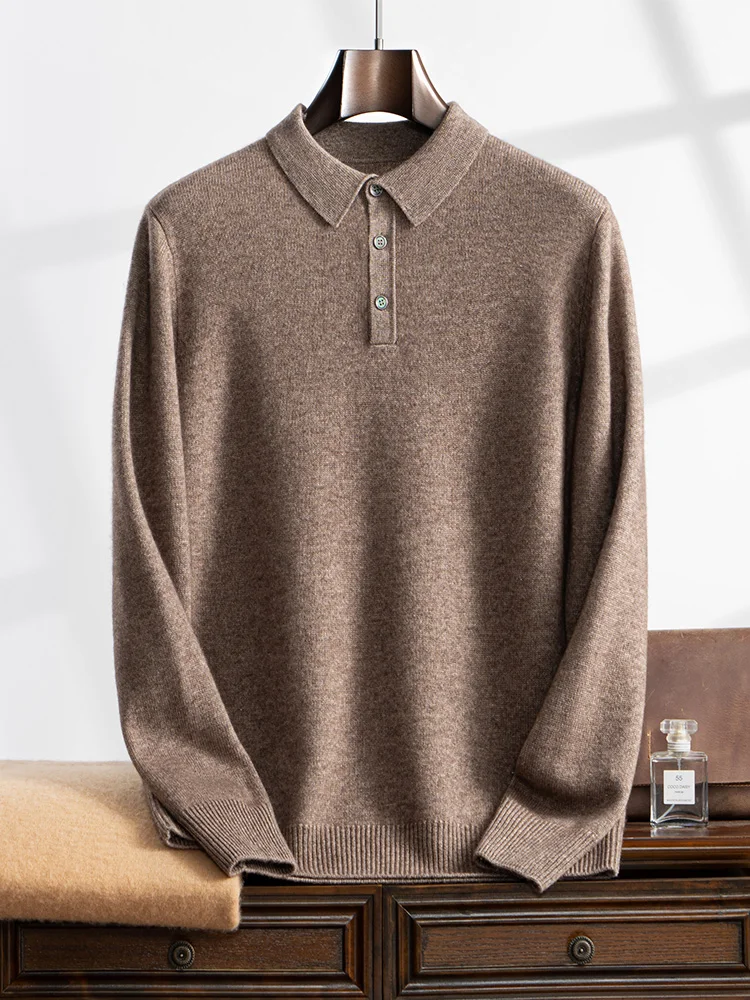 Uomo di alta qualità Spessore 100% maglione di cashmere Polo Pullover Autunno Inverno Maglieria di cashmere Manica lunga Abbigliamento casual intelligente Top