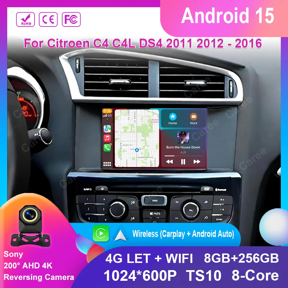 Wireless CarPlay Android15 For Citroen C4 C4L DS4 2011 2012 - 2016 Auto Car Radio GPS Multimedia 2 din Stereo