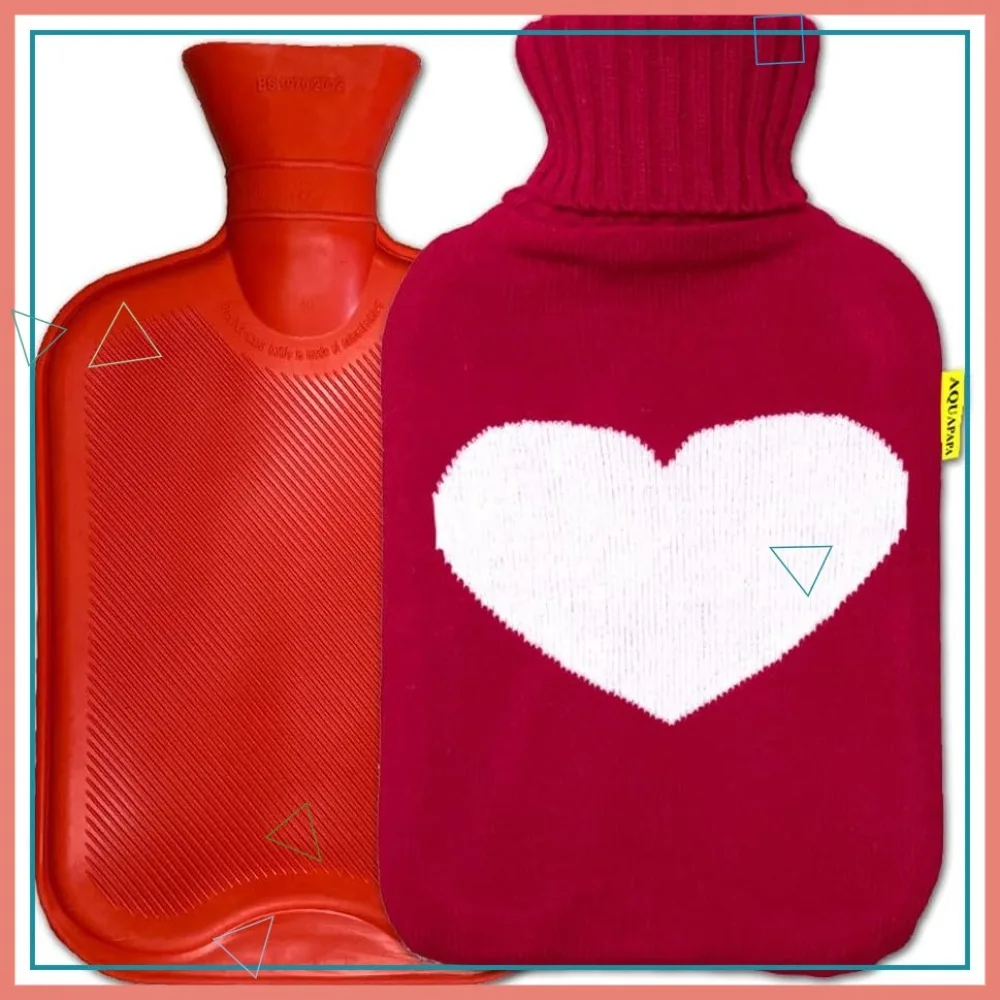 

Large 2L Hot Water Bottle with Red Knit Cover, Natural Rubber for Pain Relief and Warm Therapy