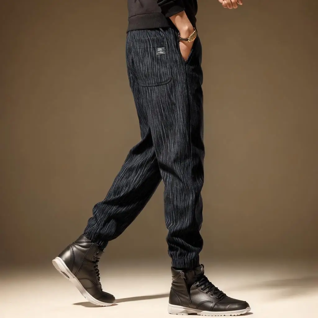 Men's Corduroy Sweatpants Fleece Lined Thickened Harlan Autumn Winter Loose Fit Long Trousers Wear Resistant Casual Sporty