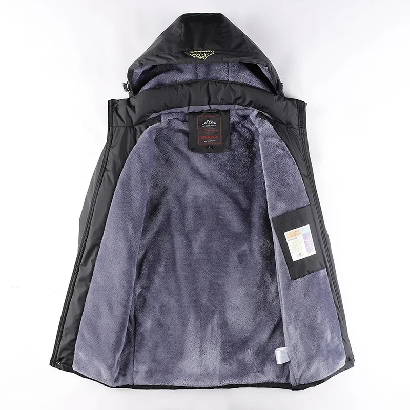 Winter Warm Jacket Men Thick Velvet Parkas Windproof Waterproof Tourism Fleece Coats Outdoor Male Retro Outwear Plus Size 9XL