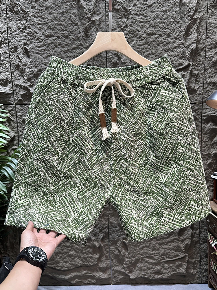 

Летние повседневные свободные пляжные мужские пятиконечные брюки с креативной вышивкой, модные прямые эластичные пояса