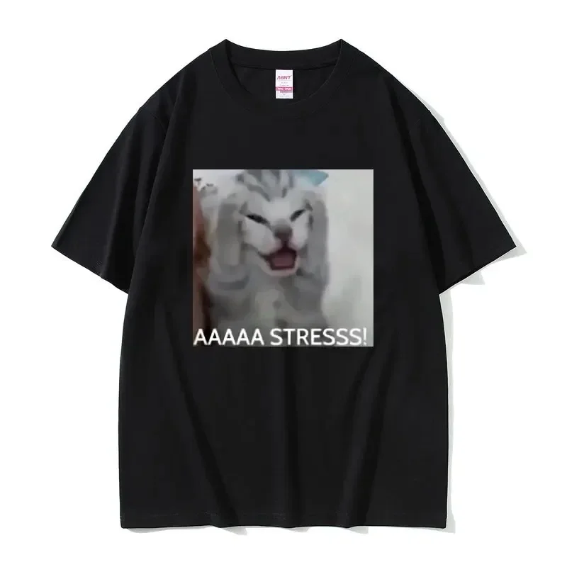 2026 Summer Cute Funny Stressed Cat Meme Tshirt Summer Men Women's Casual Loose Oversized T-shirts Women's Short Sleeve T Shirts