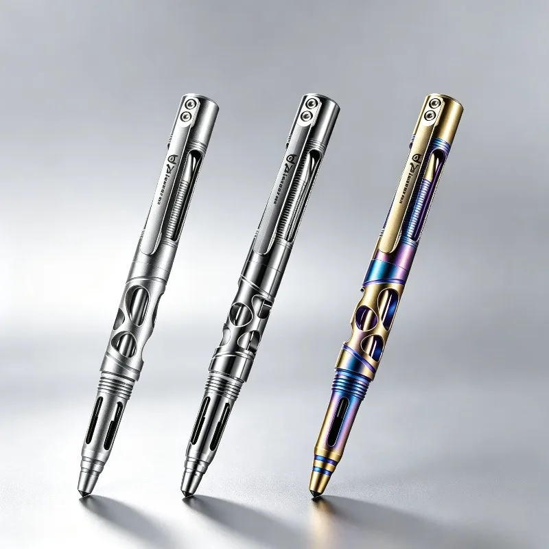 Titanium Alloy Tactical Pen, Metal Signature Pen with Tungsten Steel Tip, Titanium EDC Tool for Camping Hiking Outdoor Travel