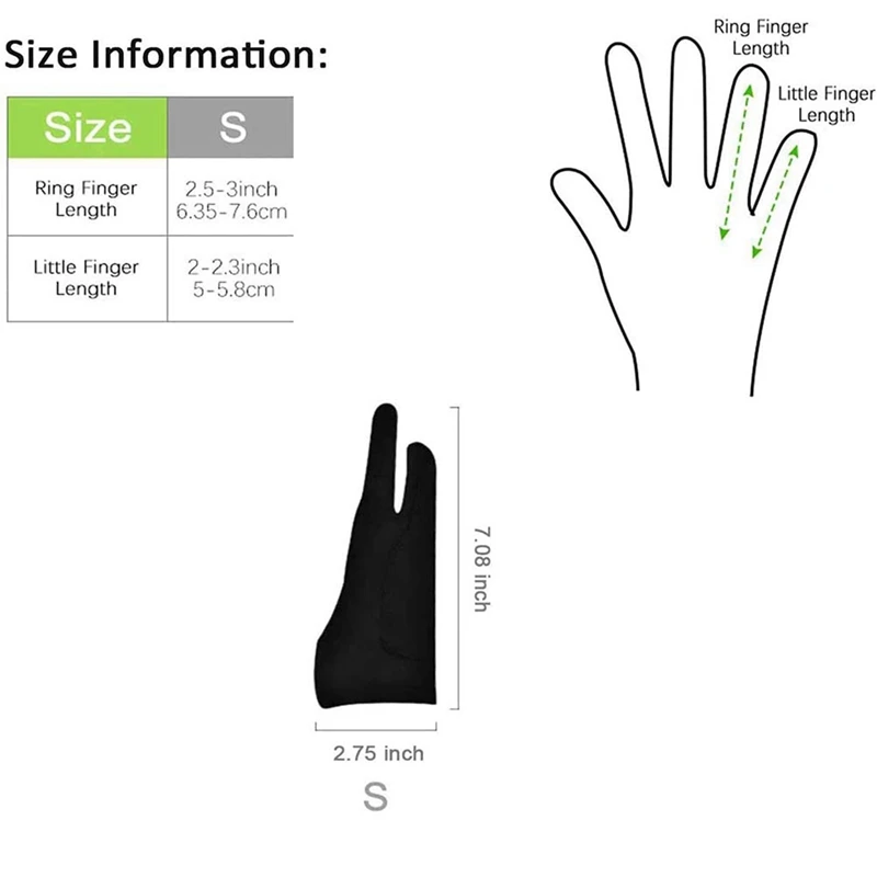 حار TTKK 15 حزمة قفازات الفنان للكمبيوتر اللوحي الرسم الرقمي قفاز إصبعين رشاقته قفاز رفض اليد للوحة الرسومات (S)