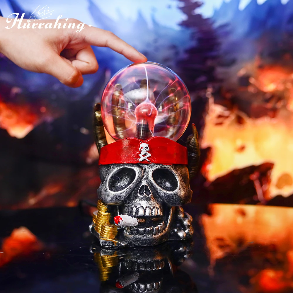 

Skull With Cigarette Crystal Plasma Light 4Inch Glass Ball Touch Sensing Science Enlightenment Cool Interior Decoration Ornament