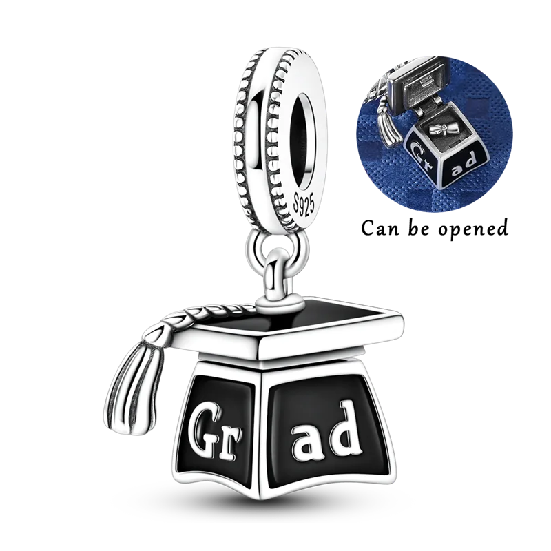 

Подвески для браслетов Grad Cap из серебра 925 пробы, оригинальные сертифицированные бусины, подходят для браслетов, женские украшения, для создания украшений своими руками, дизайн в стиле диплома, стильный дизайн