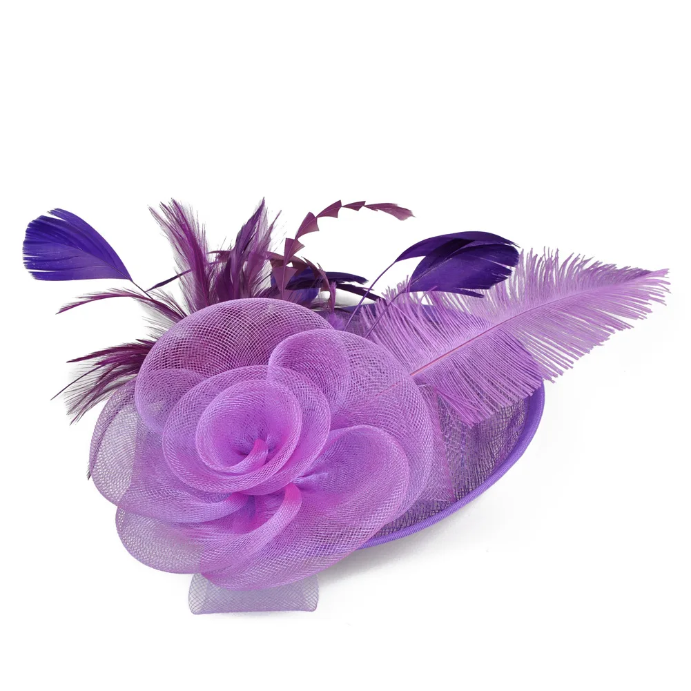 Casamento cocktail chá festa headwear feminino floral grampo de cabelo elegante fascinadores bonés malha flor pena boné ano novo moda