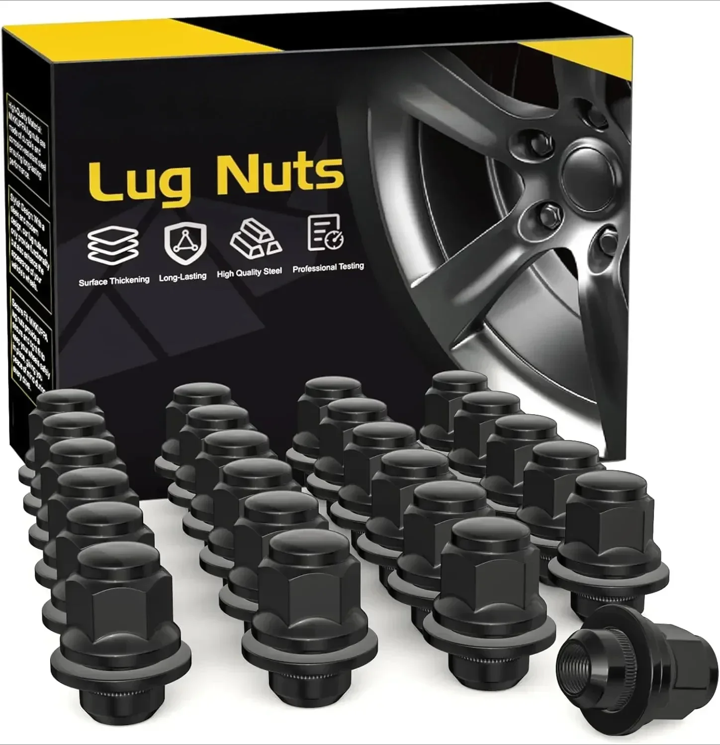 

24pcs M12x1.25 Lug Nuts - 1.47 Inch 13/16 Hex OEM Mag Washer Style Factory Black Lug Nuts Replacement for Nissan