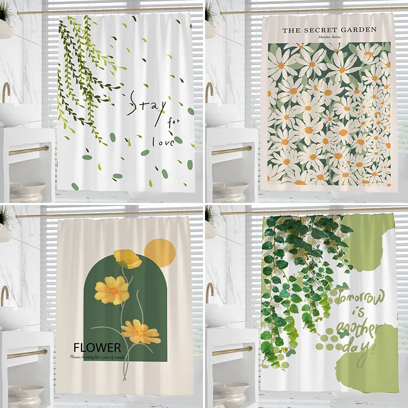 Pastoral Flower Printing Waterproof Curtain Semi-Shading Shower Partition Curtains Cloth Window Screen for Bedroom Living Room