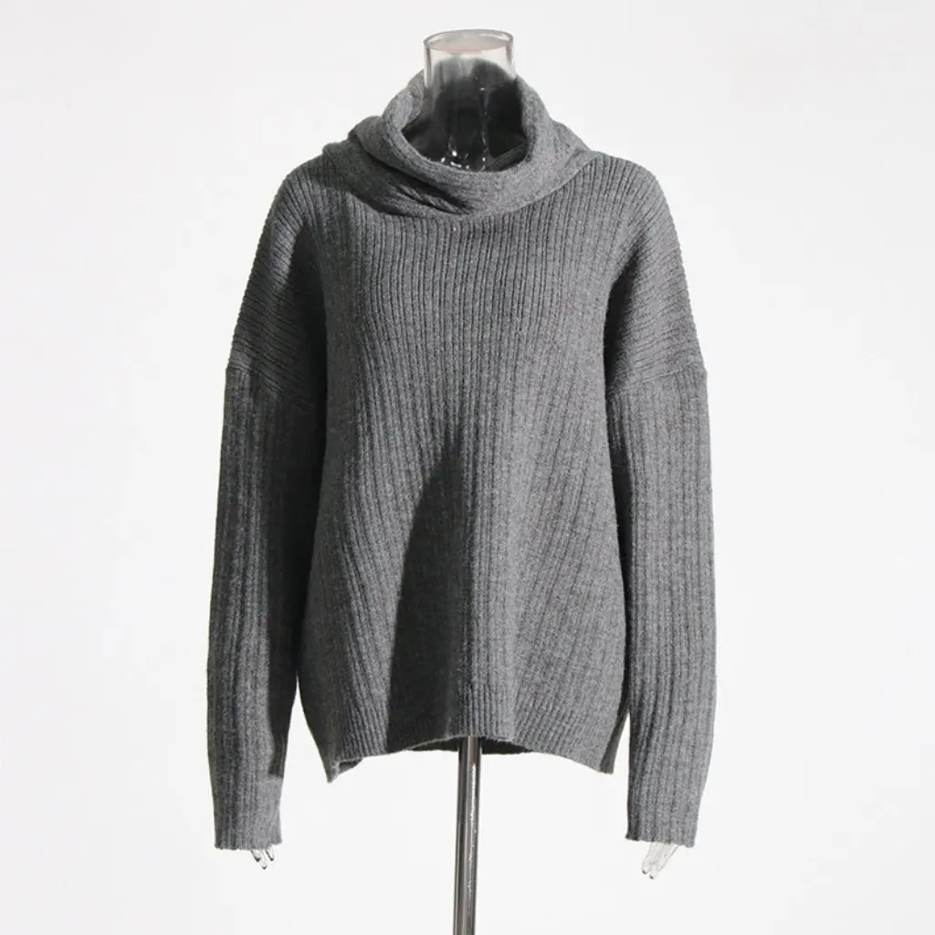 

Korean-Style Women's Casual Top Asymmetrical Neck Loose Versatile Solid Color Sweater Simple Design Fashion