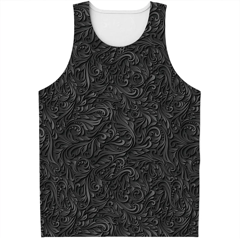 Full Print Vintage Damask Flower Pattern Tanks Tops For Men Women Fashion Quick Dry Bodybuilding Vest Mens Oversized Tee Shirts