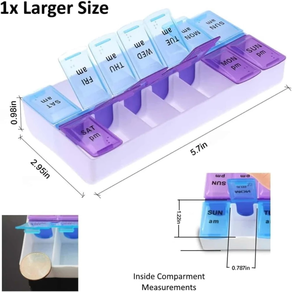Travel Weekly Pill Organiser with Am/Pm Compartments BPA-Free Medication Organizer Easy to Open Daily Pill Case to Hold Vitamins
