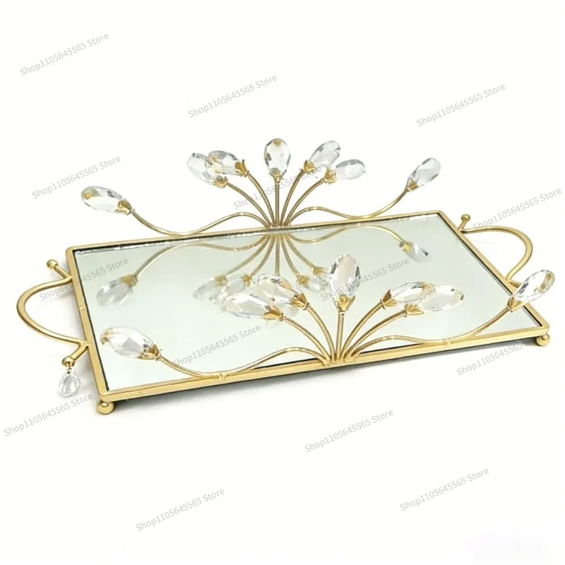 For mirror decorative tray crystal rim tray coffee table living room storage home ornament