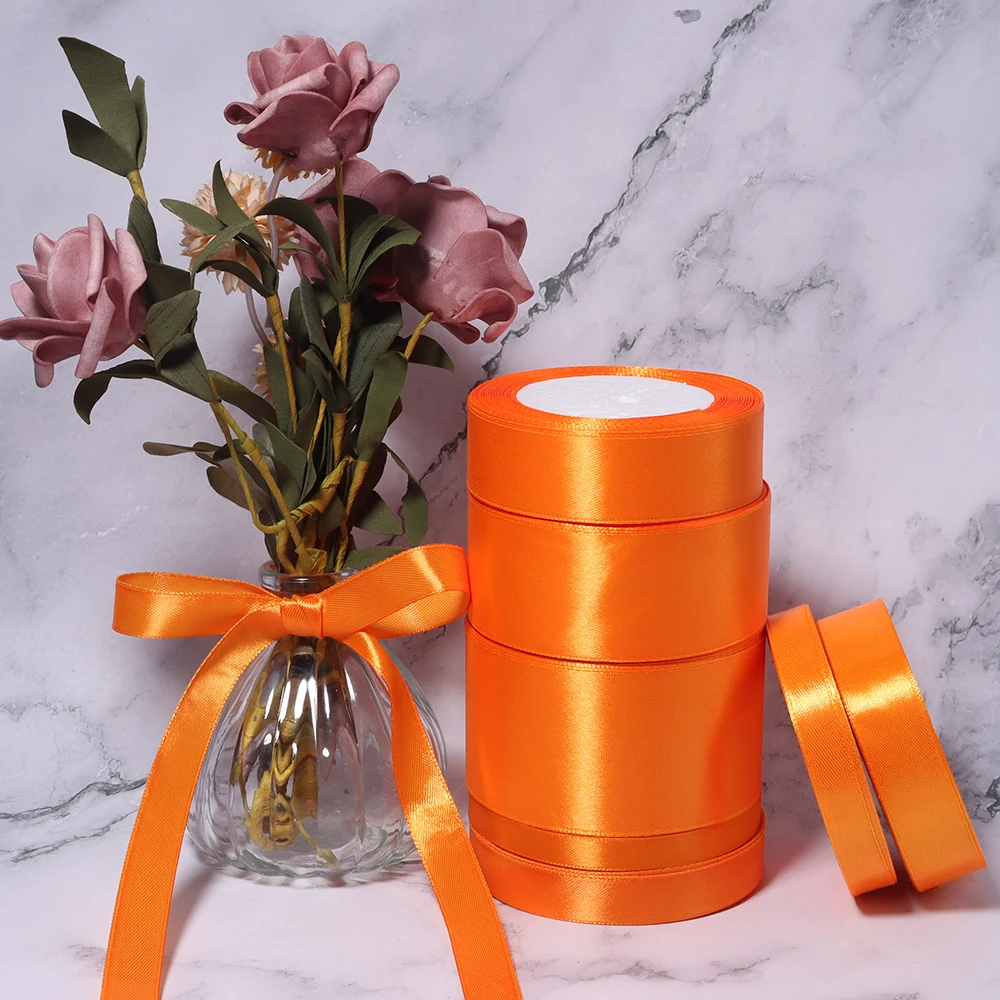 25yards/roll 10/12/15/20/25/38/50mm Orange Silky Satin Ribbon For DIY Gifts Bouquet Wrapping Wedding Party Decoration Supplies