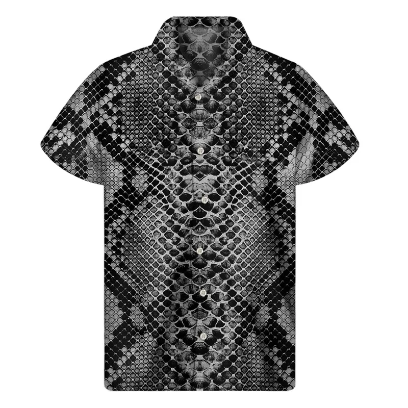 Animal Snake Skin Python 3D Print Hawaiian Shirts Men Personality Lapel Button Shirt Street Loose Short Sleeves Blouse Tops