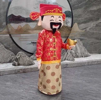 2025 Chinese new year mascot costume fu lu shou caishen ye fortune god mascot outfit for parade