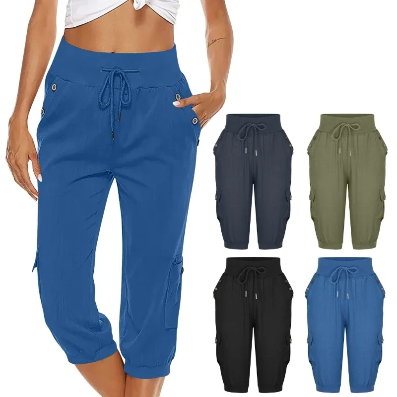 Casual and Comfortable 3/4 Trousers with Elastic Waist Summer Casual Yoga Capris Crop Pants Perfect for Summer Y1QD