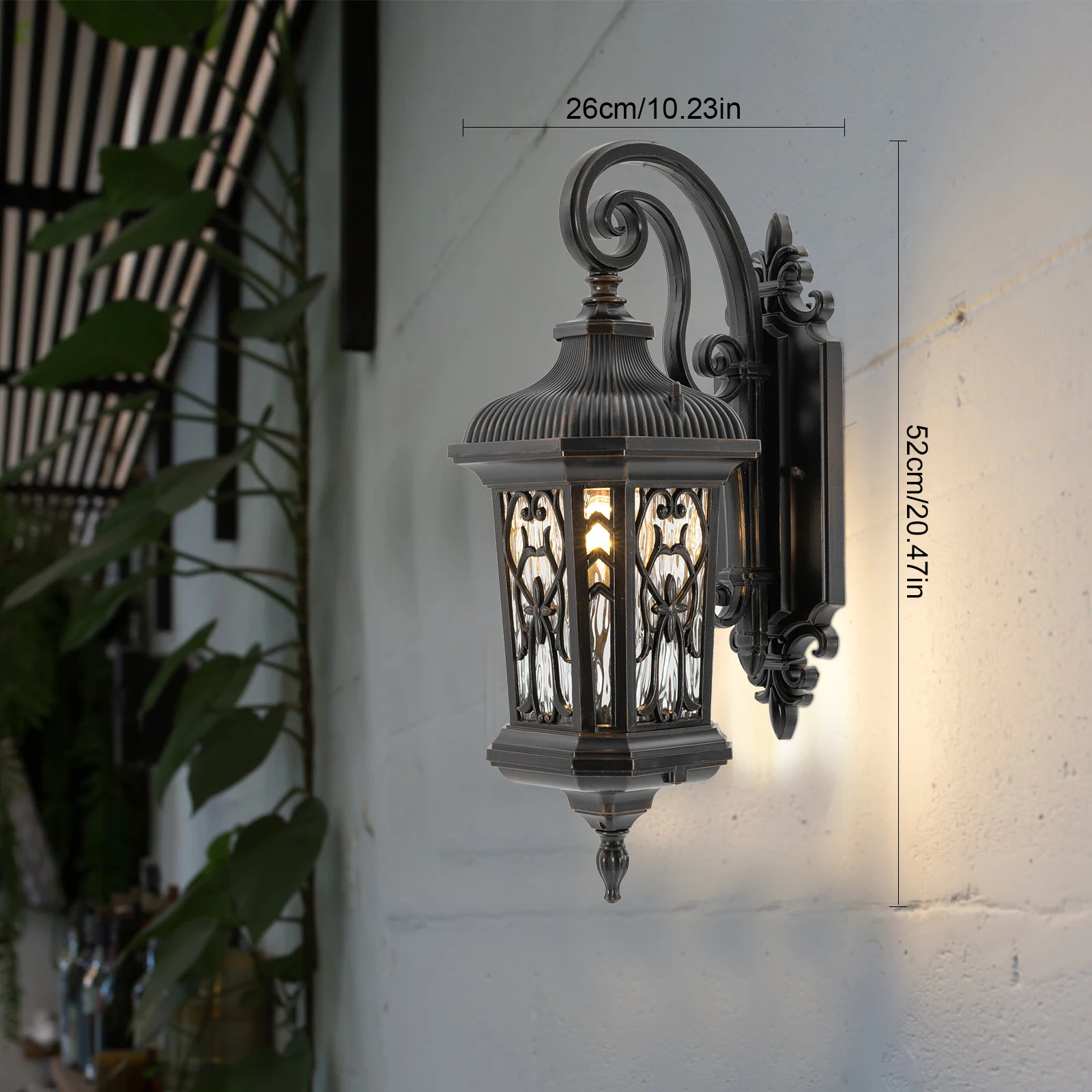 Vintage Window Pattern Wall Sconce, Antique Gold Finish Small Outdoor Wall Light, Upside Down Mount, For Porch Patio Garage