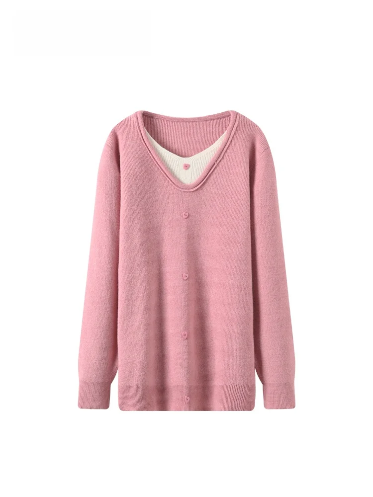 

Loose V-Ne Long Sve Knitted Sweater Women's plus Size Autumn Winter New Sle Patchwork Fake Two-Piece Top Relax Sle