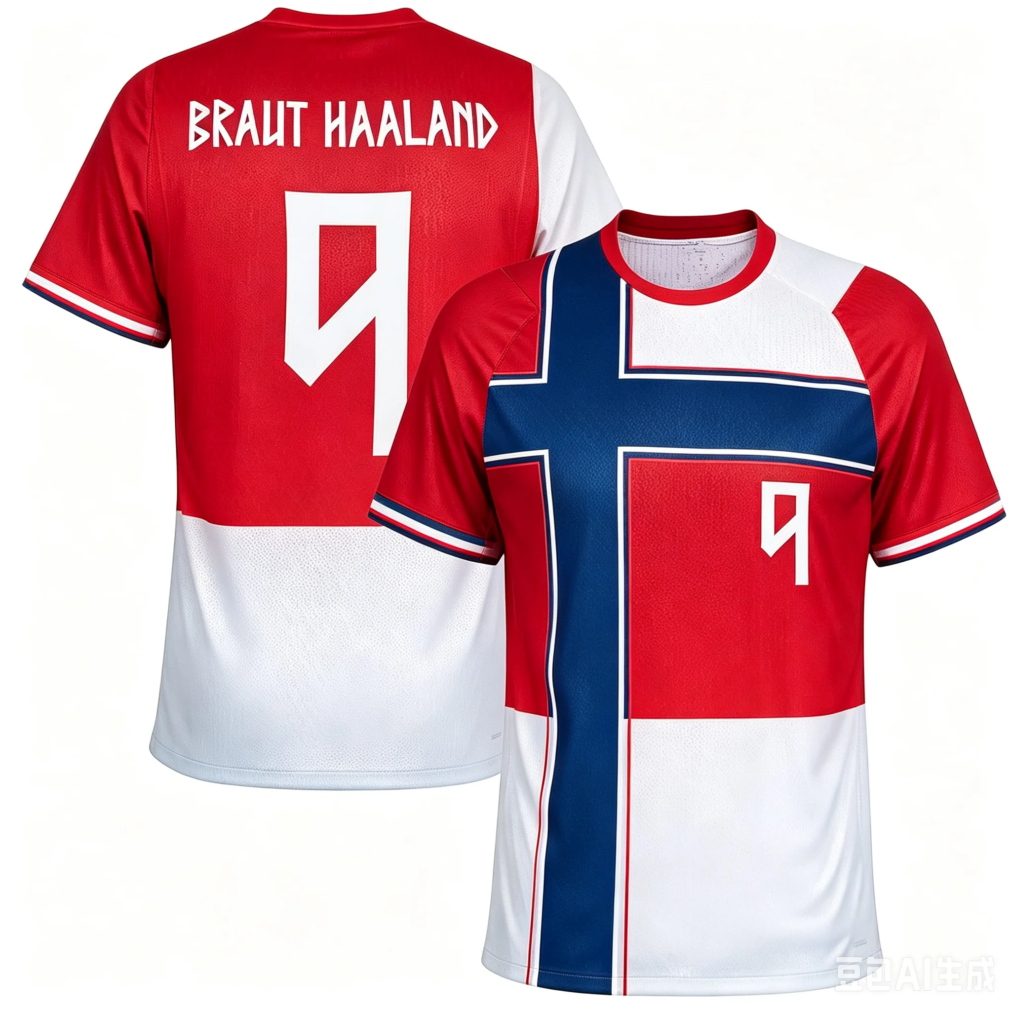 Norway Soccer Jersey Red Base Crew Cuffs Splash Cross Flag Graphic White No.9 National Detail 2026 Crest Fan Football Shirt