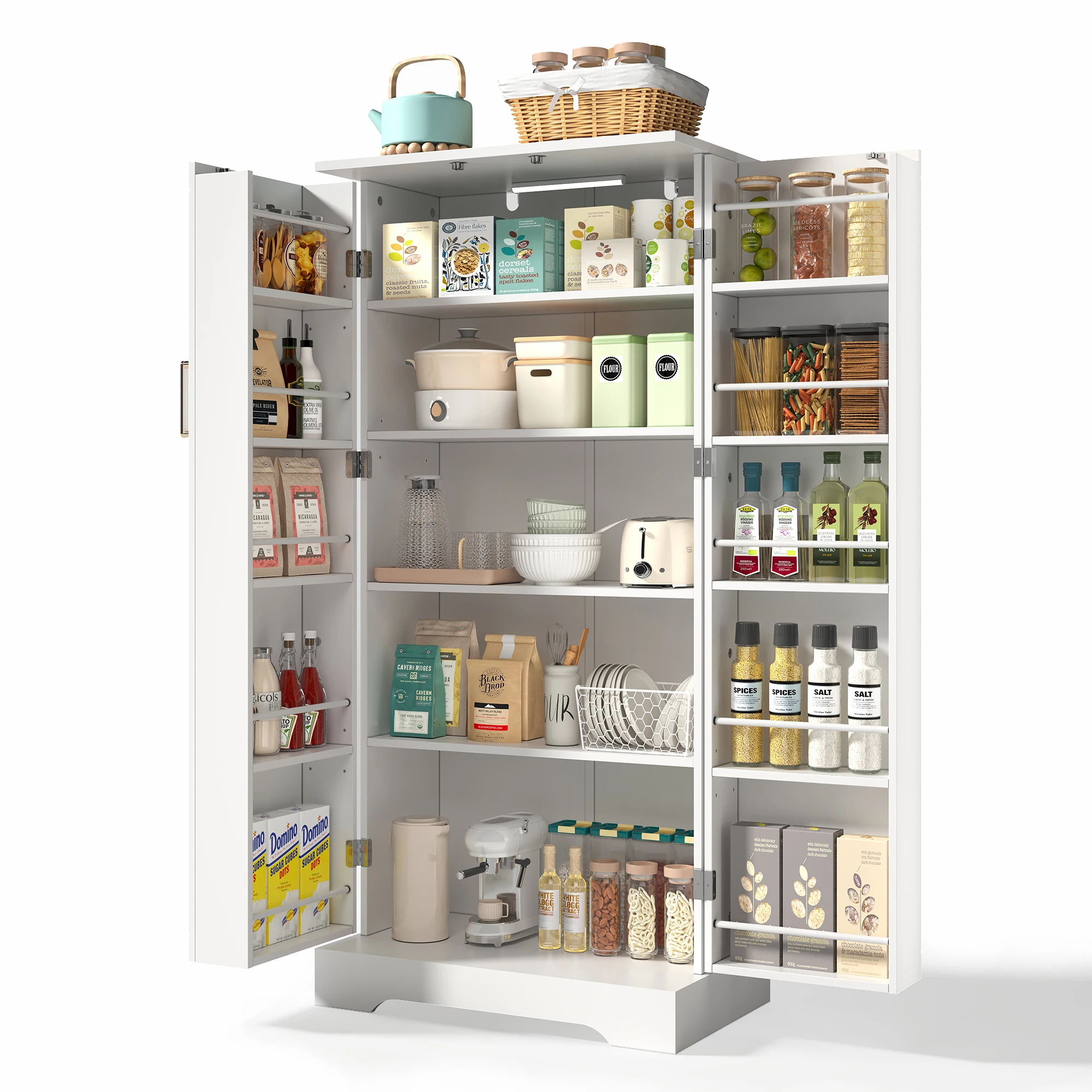 Keukenkast met LED-verlichting en verstelbare planken - Dubbele deur in wit MDF 60 × 35 × 128 cm - afbeelding 2