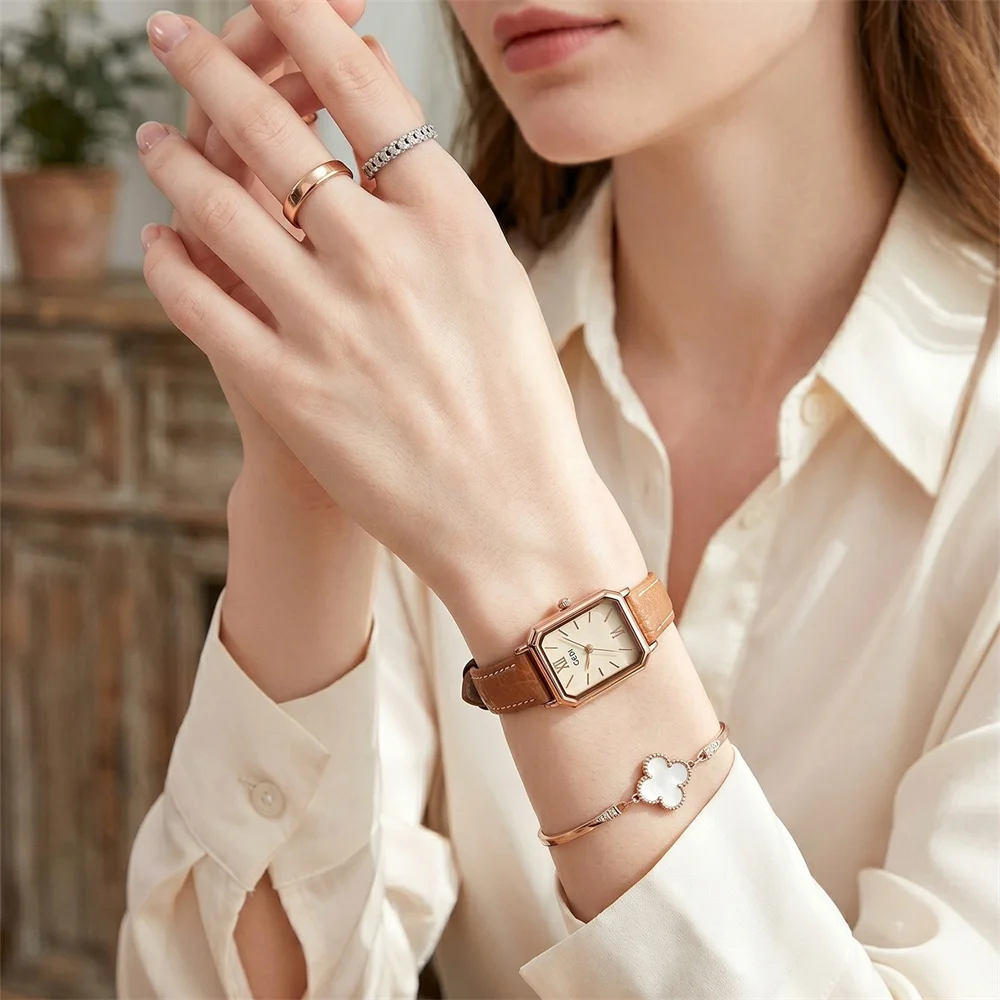 Vintage Brown Square Watch Genuine Leather Strap Waterproof Quartz Watch Luxury Gift Women Watch Fashion Elegant Commute New Hot