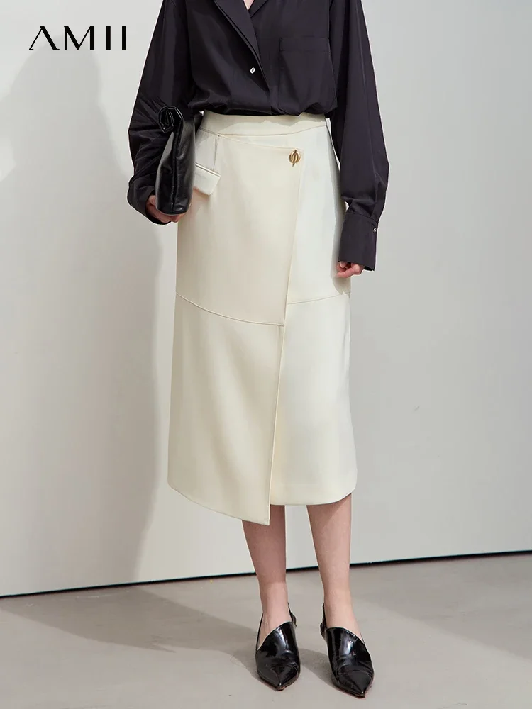 

Amii Minimalist 2025 Autumn Midi Skirts Women Commute Elegant Office Lady Versatile Asymmetrical Drape Straight Skirt 12521006
