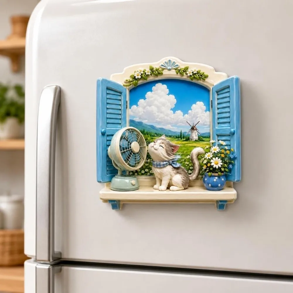 Cute Cat Theme Cat Fridge Magnet 3D Relief Simulation Refrigerator Magnet Resin Cartoon Pattern 3D Refrigerator Stickers