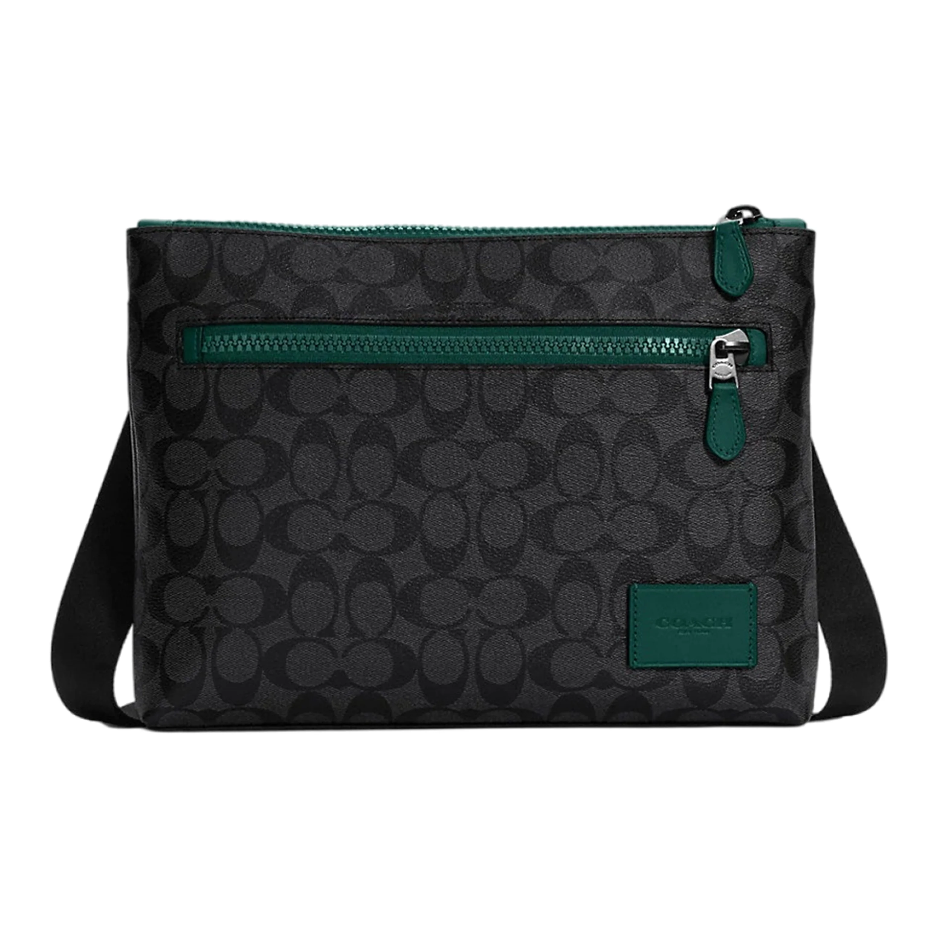 COACH Carrier Canvas Leather Crossbody Briefcase Large Men's Black & Floral Green C6766-QBTH8