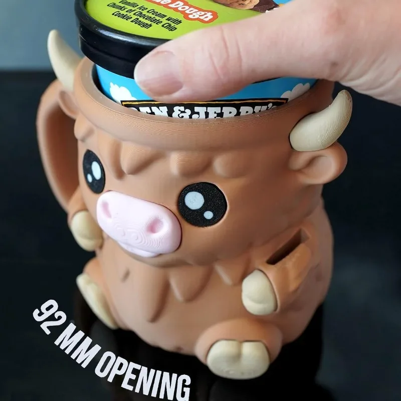 تصميم جديد على شكل بقرة هايلاند مع مقبض مضاد للتجمد وملعقتين، هدية إبداعية وعصرية لمحبي الكريم #3