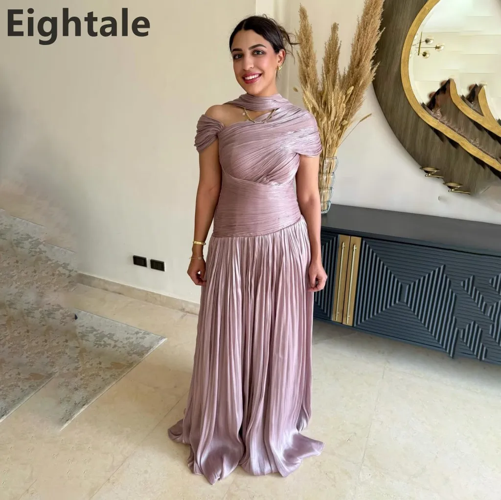 

Eightale 2025 Blush Pink Floor Length Maxi Evening Dress With Wrap Wedding Party Formal Prom Dress Dubai Party Gown Customized