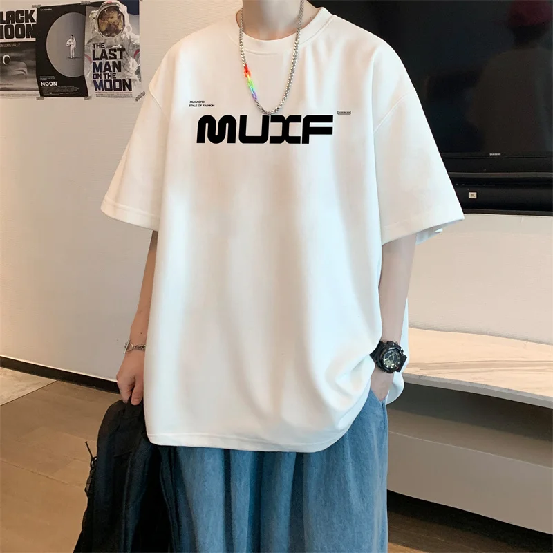 Men's T shirts Cotton Apricot 4XL Mens Summer Wear Oversized T-Shirt Letter Print Casual Tee Shirts Male Clothes Big Size