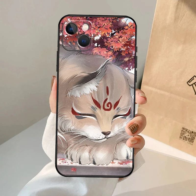Kitsune Fox Japanese Art Case For iPhone 16 15 14 13 12 11 Pro Max