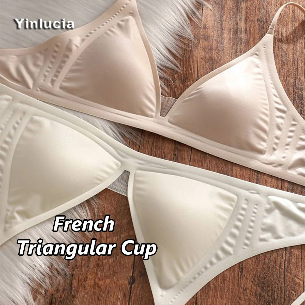 

2PCS Lingeries Thin Push Up Bra Ultra Seamless Underwear Solid Color Beautifies Wire-Free Bras Triangle Cup Women Daily Homewear
