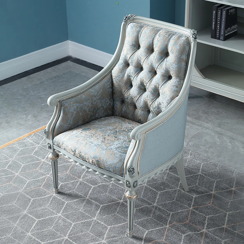 

for Classical Home Furniture Comfortable Tufted Back Fabric Lounge Arm Chairs Whriting Desk Accent Chair Blue
