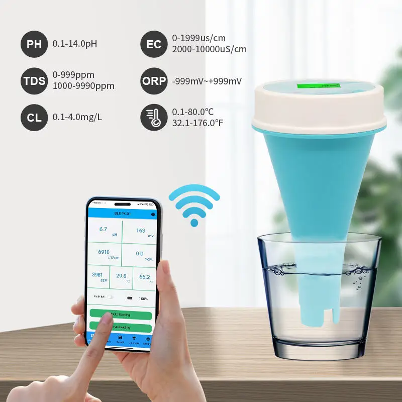 Home PH Meter 6 In1 Water Quality Detector EC TDS ORP CL Temperature Calibration Chlorine Water Tester APP Online Monitor for Sw