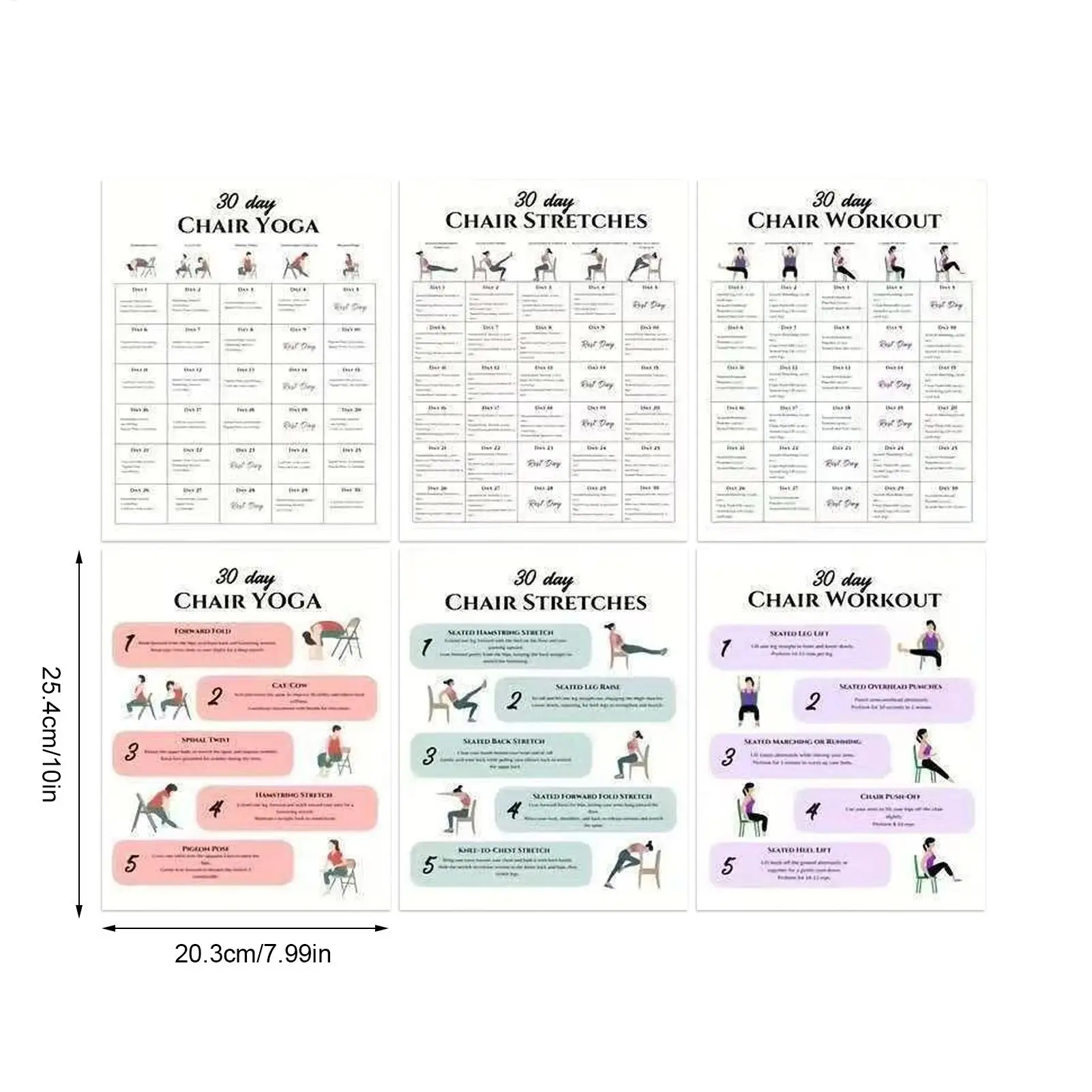 كرسي يوجا لكبار السن 30 يومًا 6 قطع لوازم التدريبات ملصق يوجا للسفر الصباحي والعمل والأصدقاء والعائلة والرياضة #6