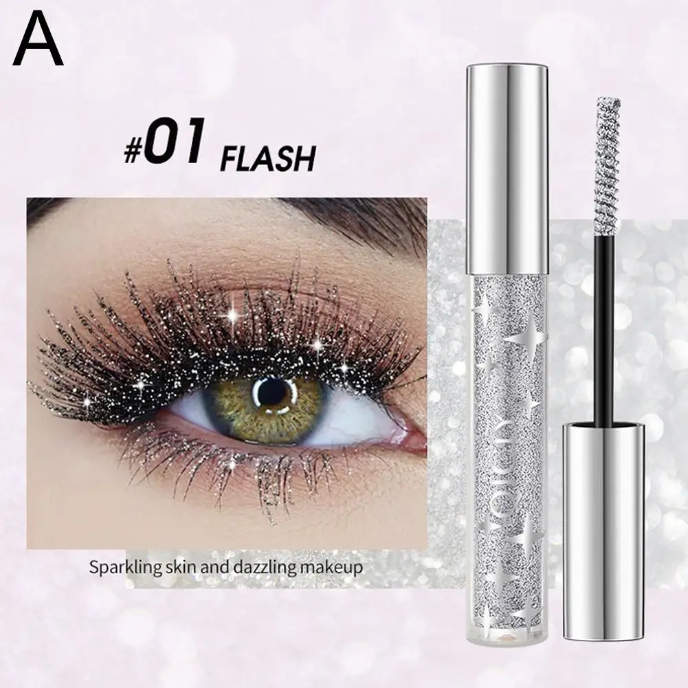 Glitzer-Mascara mit Diamant-Effekt, Augen-Make-up für Wimpern und Brauen, waschbar, glänzende Wimperntusche, funkelnde Diamanten, Silber, Gold, Lila, N7L6