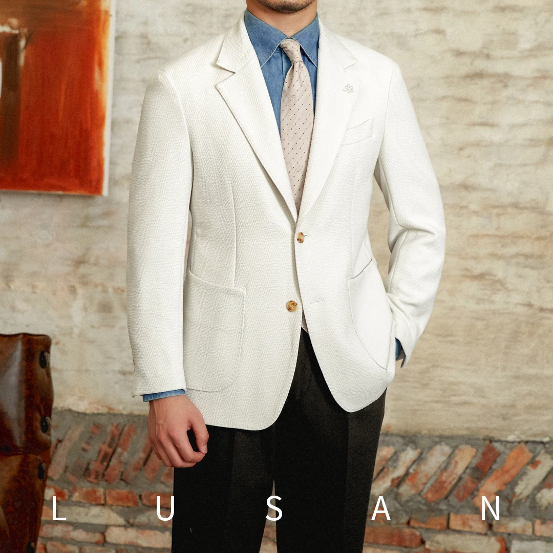 Xiaozi Light Mature Casual Daily Herringbone Seersucker Suit Retro Japanese Slim-fit Suit Trendy Men